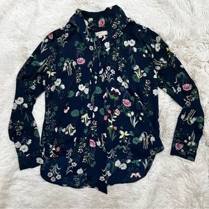 Loft tie neck blouse in navy with floral print